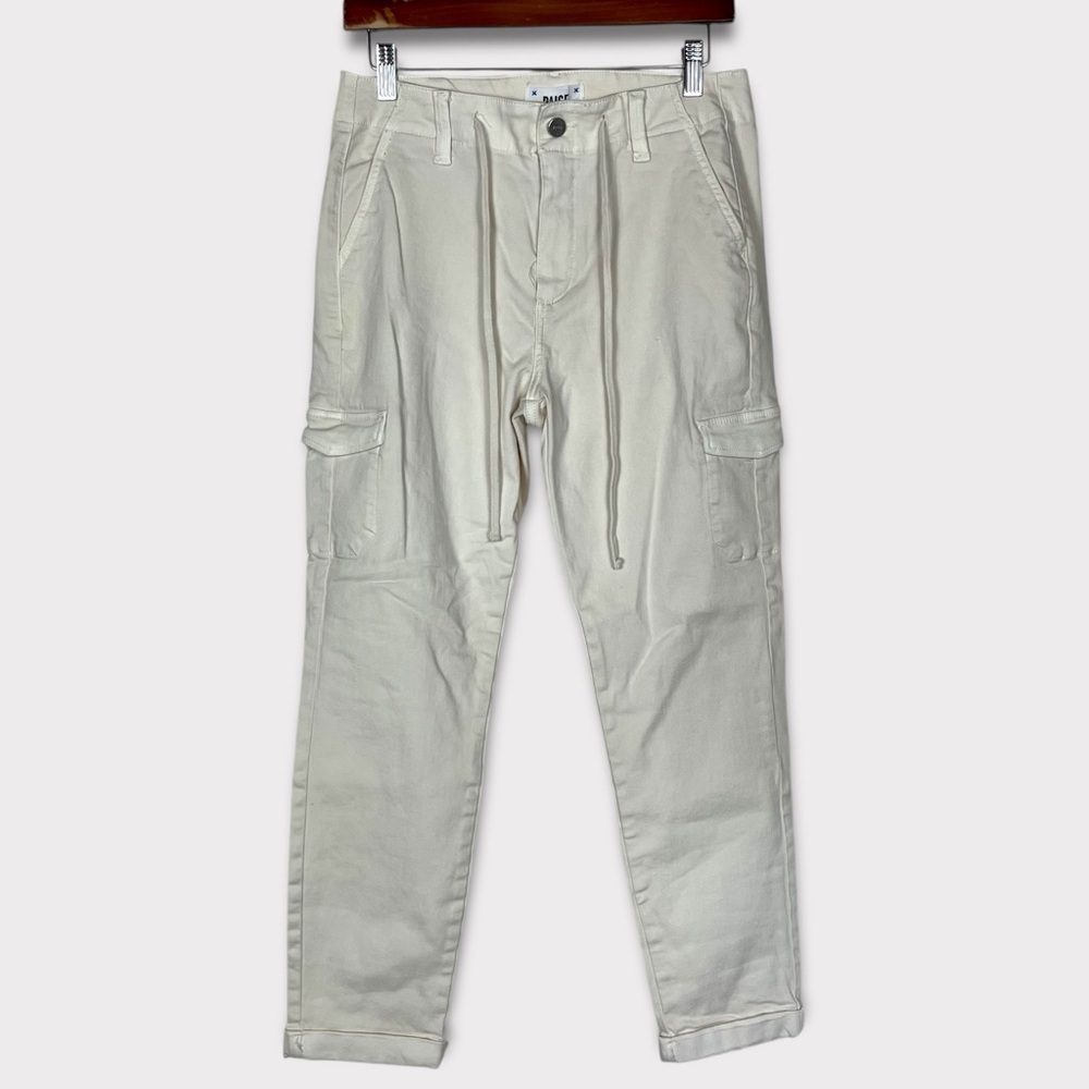 Paige Christy Cargo Pants 28‎ Cropped Drawstring Preppy Coastal White Minimalist
